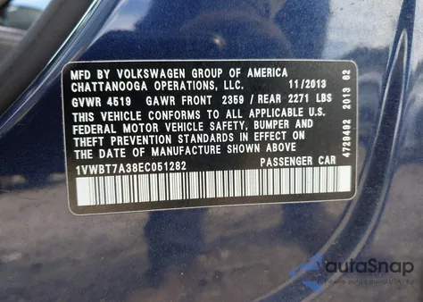 2014 Volkswagen Passat 1.8T Se из США, поврежденный, VIN 1VWBT7A38EC051282